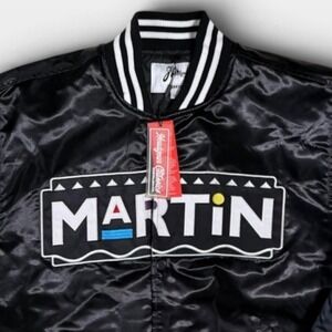 Martin Varsity Jacket Mens XL Satin Bomber Graphic Black Headgear Classics NEW